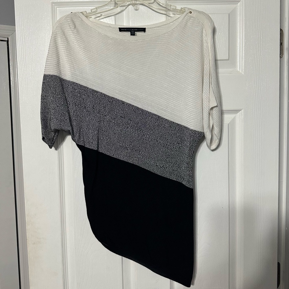 White House Black Market Monochrome Color Block Asymmetrical Top